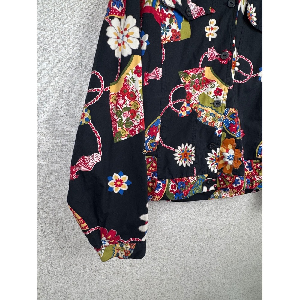 Anne Carson Cotton Jacket — M — Black Floral Fan Print Y2K Cropped Trucker - Picture 10 of 10